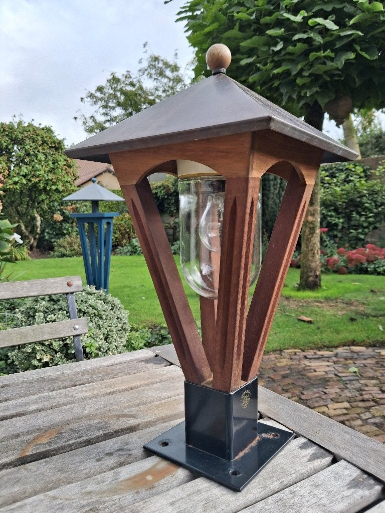 iroko muurlamp met koperen dakje, Ophalen, Gebruikt, Minder dan 50 watt, Staande lamp