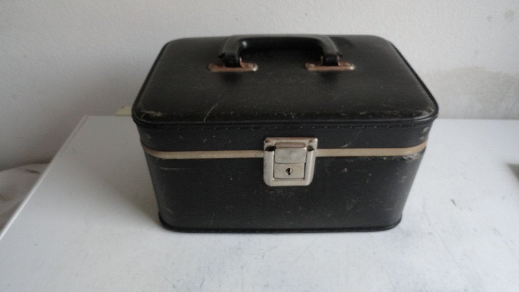Beautycase, vintage zwart met karton, Ophalen of Verzenden