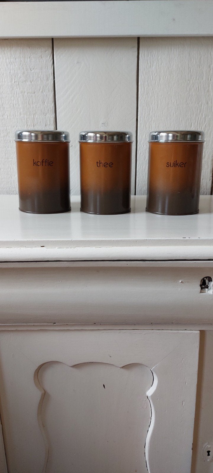koffie thee suiker blikken vintage Brabantia bruin brown, Ophalen of Verzenden