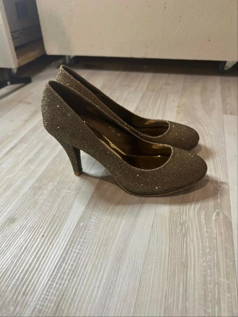 Nieuwe bronzen/gouden glitterhakken - Maat 41, Ophalen of Verzenden, Nieuw, Bruin, Pumps