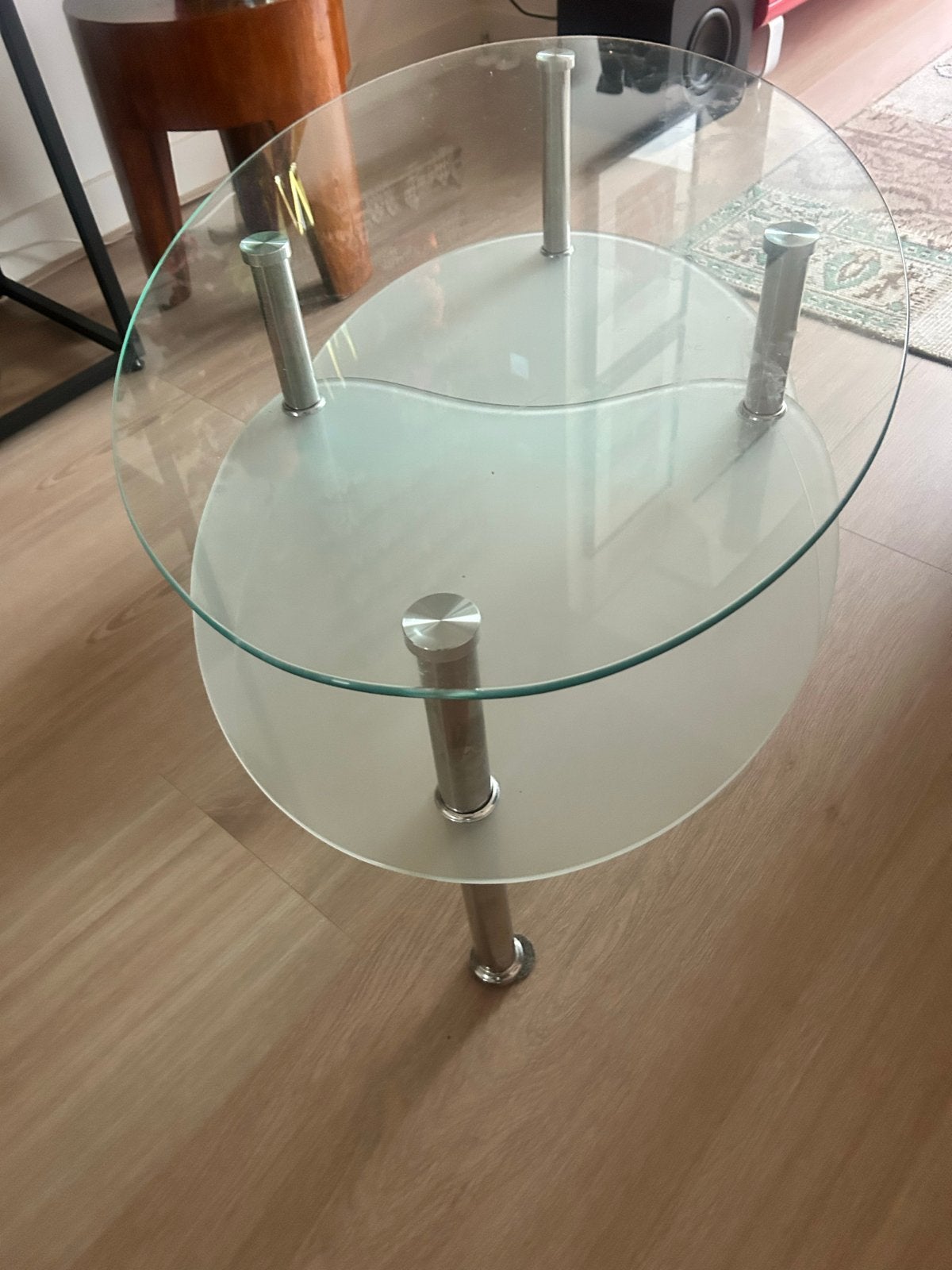 Glazen salontafel met metalen poten, Ophalen, Gebruikt, 50 tot 100 cm, Glas