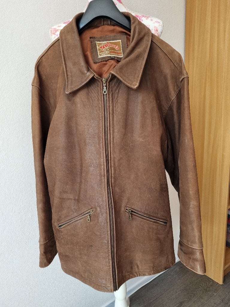 Mooie Vintage Leren Heren Jas - Motor Jack XL van TRAVELLERS, Bruin, Maat 56/58 (XL), Zo goed als nieuw, TRAVELLERS VINTAGE
