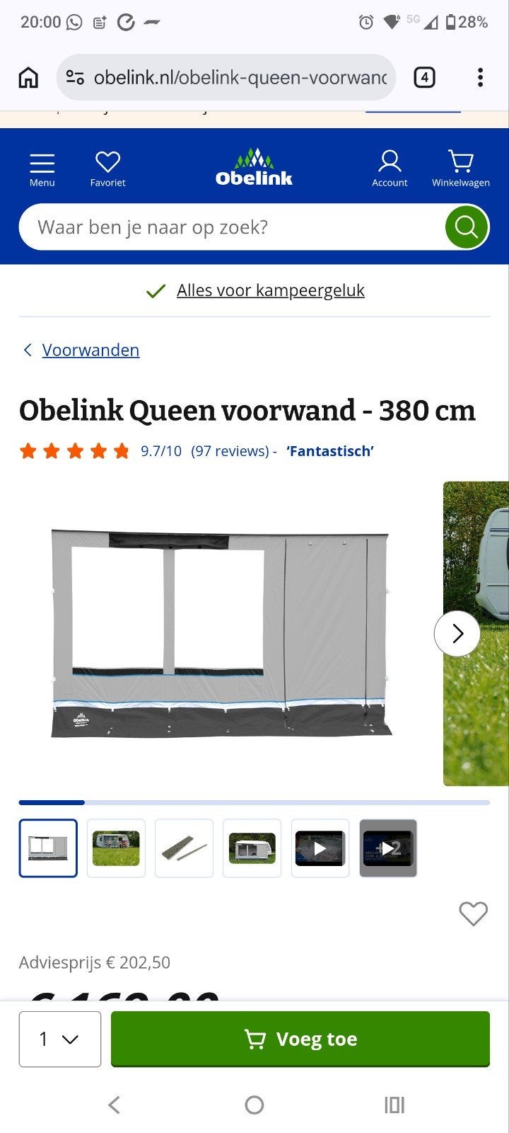 obelink front en zijwanden en extra's, Ophalen, Gebruikt