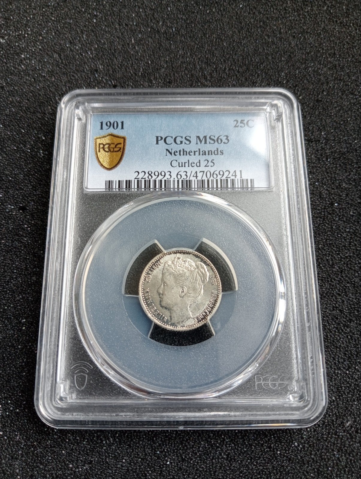 25 Cent 1901a Brede hals MS63, Postzegels en Munten, Zilver, 25 cent, Ophalen of Verzenden, Koningin Wilhelmina