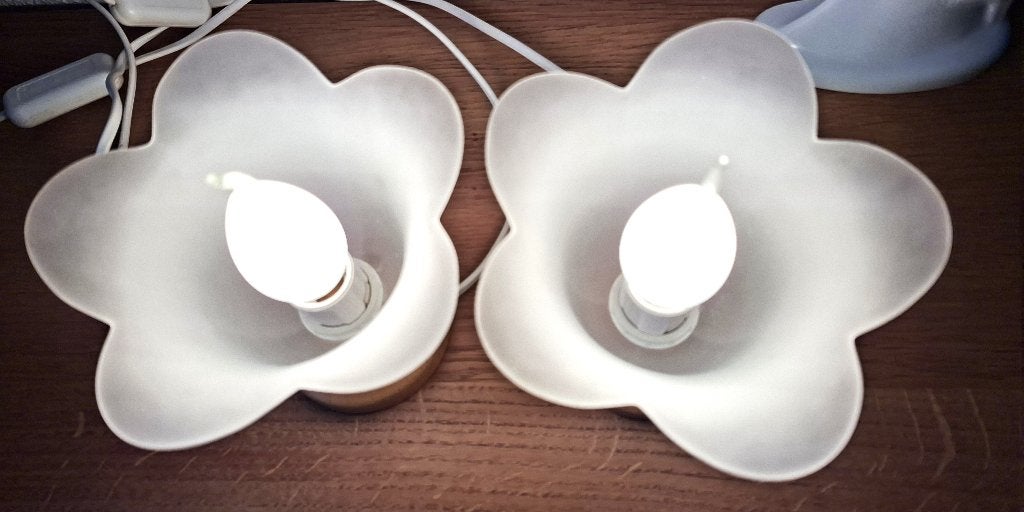 2 vintage bedlampjes -tafellampjes -Van de Heg -Tulp lampjes, Overige merken, Vintage, Ophalen of Verzenden, Zo goed als nieuw