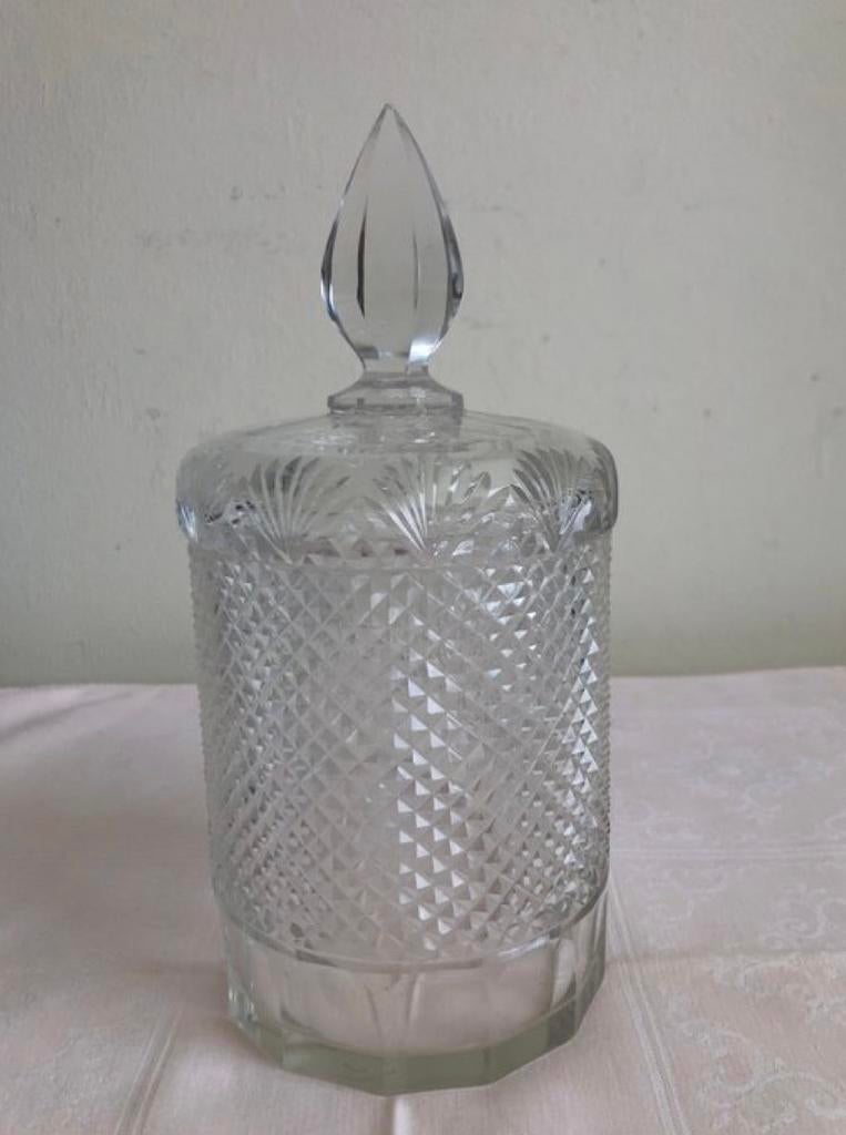 Vintage geslepen kristal snoeppot met deksel, Ophalen of Verzenden