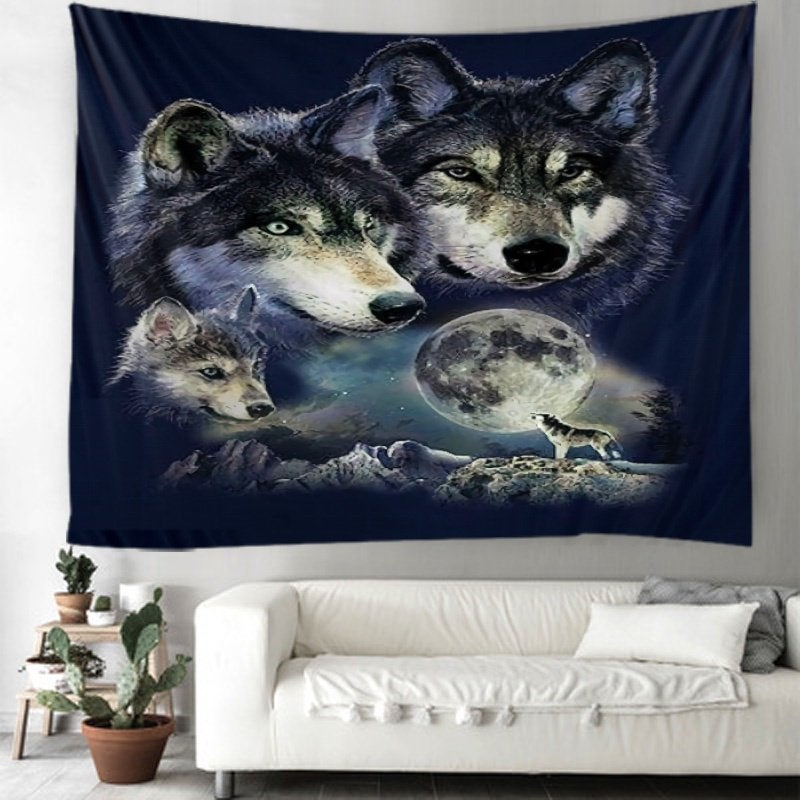 Wandkleed met Wolven en Volle Maan - Mystieke Decoratie, Verzenden, 90 cm, Nieuw, 75 cm