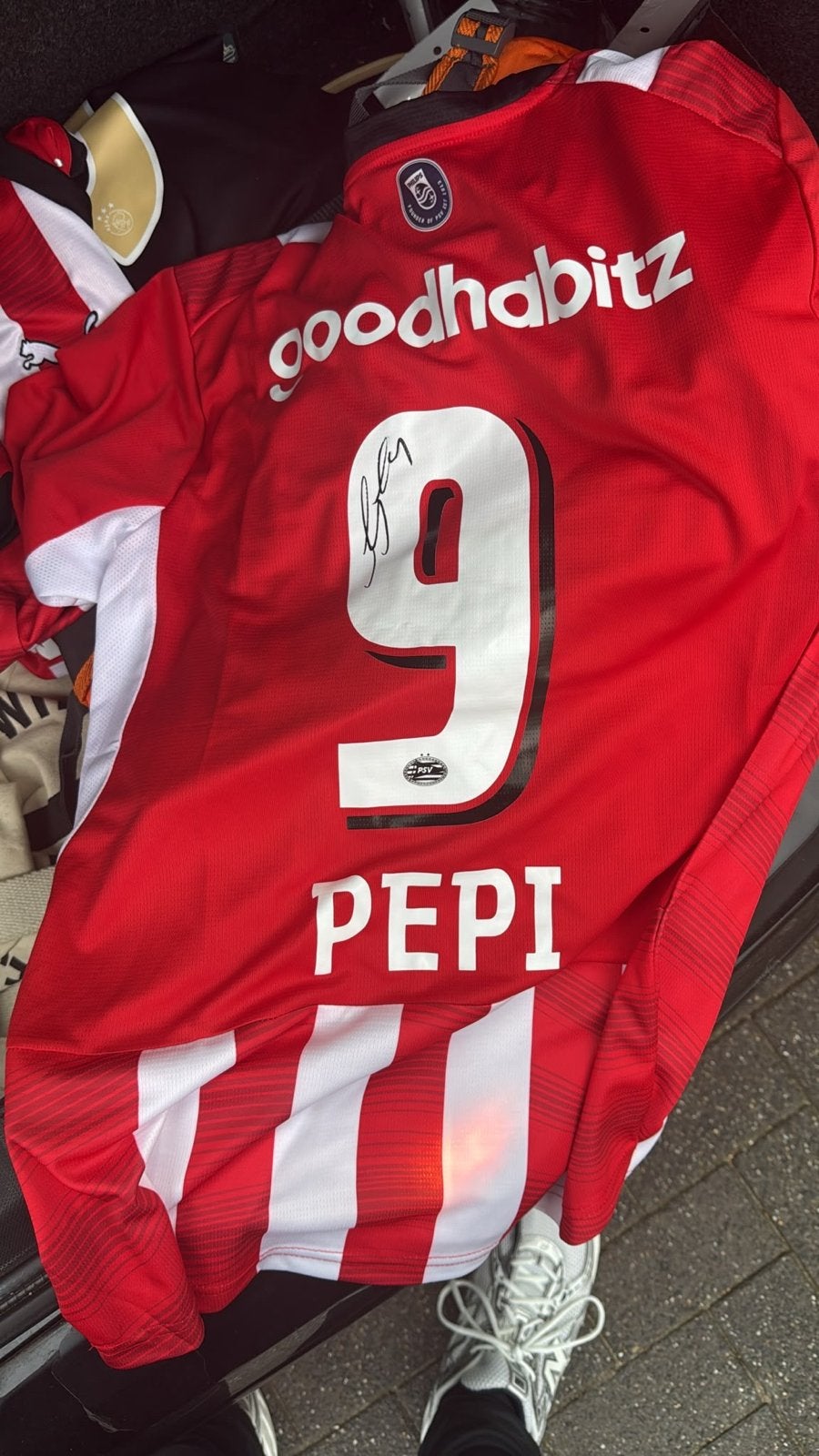 Gesigneerd PSV Pepi shirt met videobewijs, Sport en Fitness, Ophalen of Verzenden, Zo goed als nieuw, Shirt