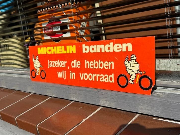 Vintage Michelin Banden Reclamebord - Jazeker, op voorraad!, Verzamelen, Reclamebord, Gebruikt, ., Ophalen of Verzenden