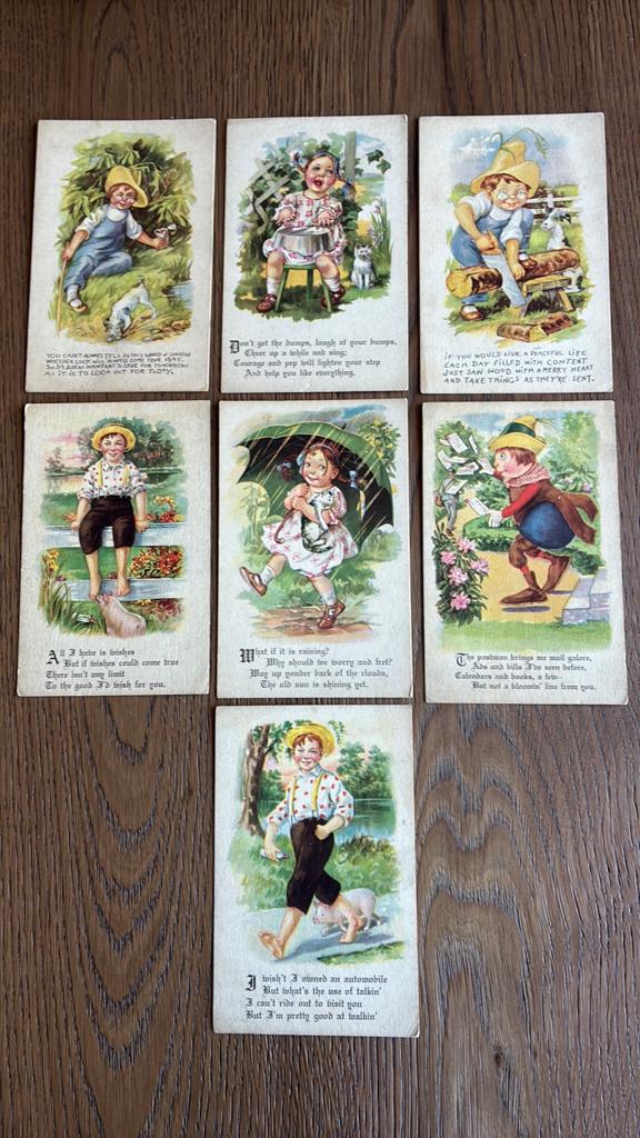 7 kinderkaarten +tekst.Meisje/poes,jongen/hond,jongen/varken, Ophalen of Verzenden, Kinderen