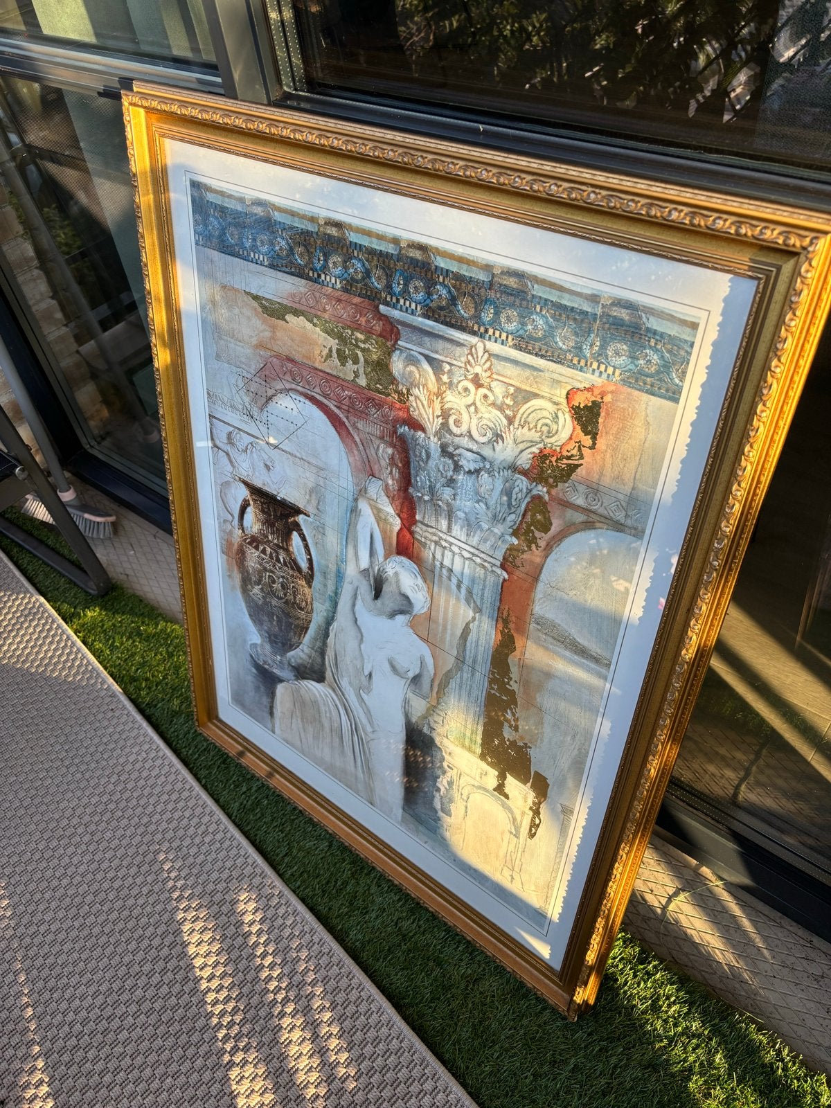 Groot ingelijst schilderij 'Roman Illusion I' van Joadoor, Achter glas, Portret of Personen, Ophalen of Verzenden, Papier