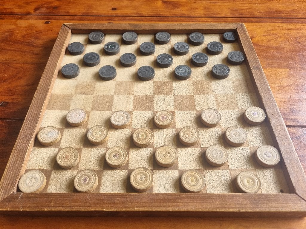 Vintage schaak- en damspel, Ophalen of Verzenden, Gebruikt