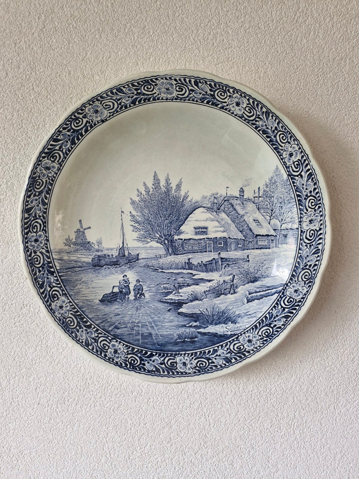 Delfts Blauw sierbord met Hollands wintertafereel, Ophalen