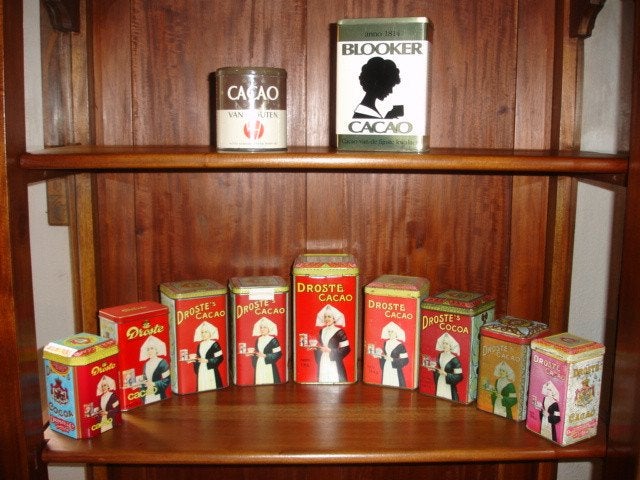 Oude Cacao blikken, Droste, Van Houten en Blooker (11 stuks), Verzamelen, Blikken, Ophalen of Verzenden, Gebruikt, Overige, Droste