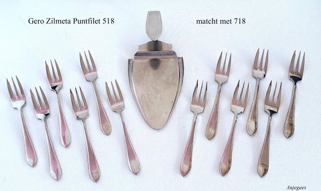 Teab Taartschep + 12 vorkjes Gero Zilmeta 518 Matcht 718, Antiek en Kunst, Ophalen
