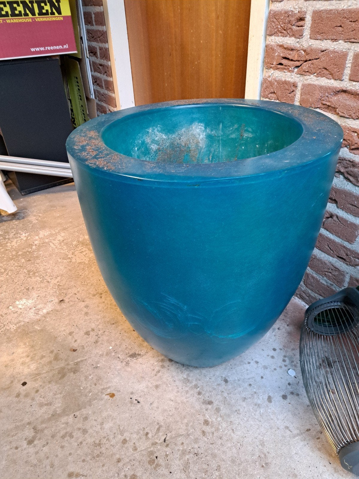 Grote turquoise bloempot voor binnen (56x47.5 cm), Ophalen, Kunststof, Gebruikt, 40 cm of meer
