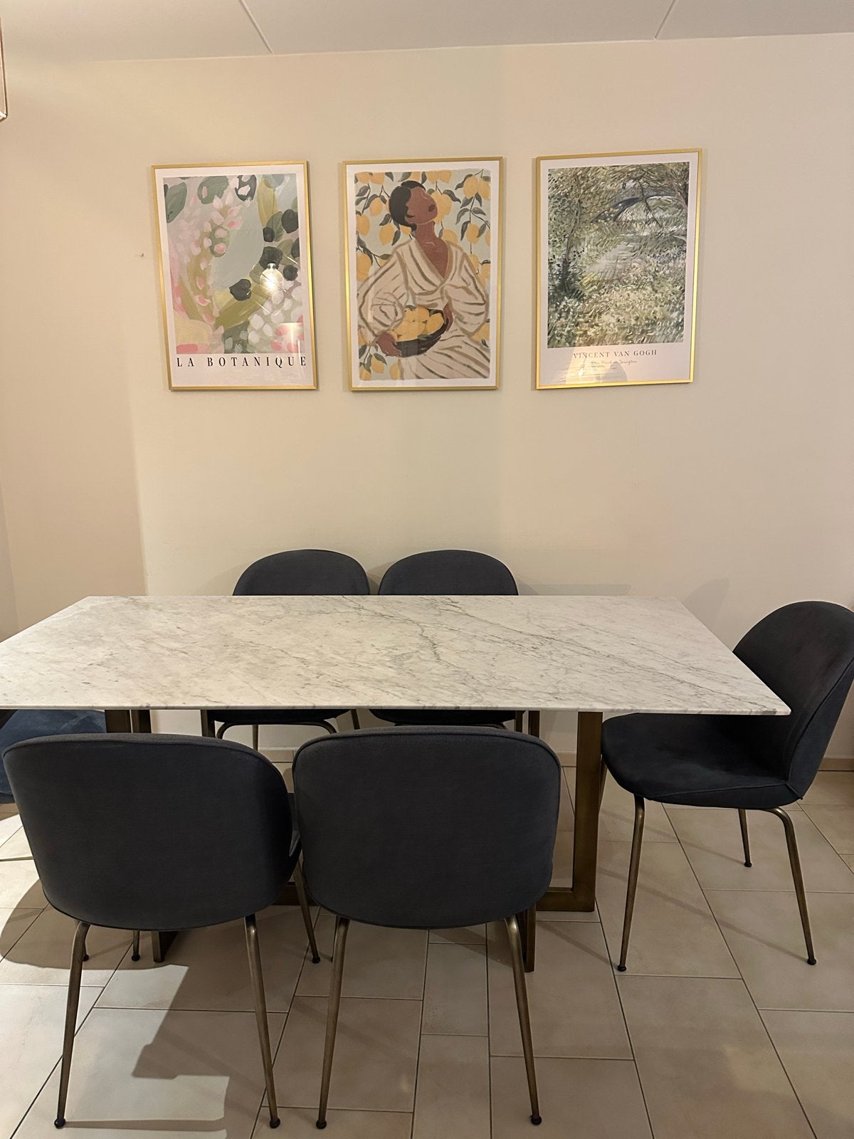180 cm marmeren eettafel met 6 stoelen - Zeer goede staat, Ophalen, Overige materialen, Zo goed als nieuw, Vijf personen of meer