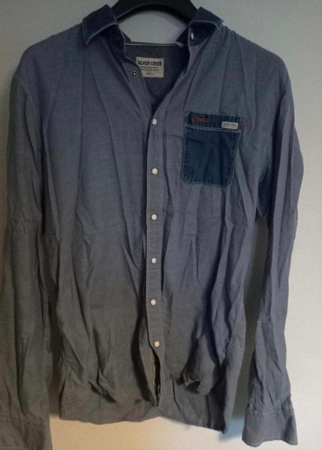 Overhemd denim look, maat L Silver Creek, Kleding | Heren, Overhemden, Ophalen of Verzenden, Zo goed als nieuw, Blauw, Halswijdte 41/42 (L)
