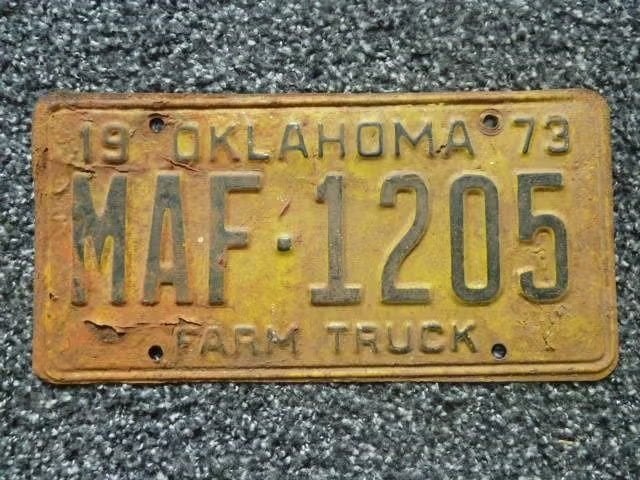 Kentekenplaat licenseplate Oklahoma 1973 Farm Truck USA, Verzenden, Gebruikt, Auto's