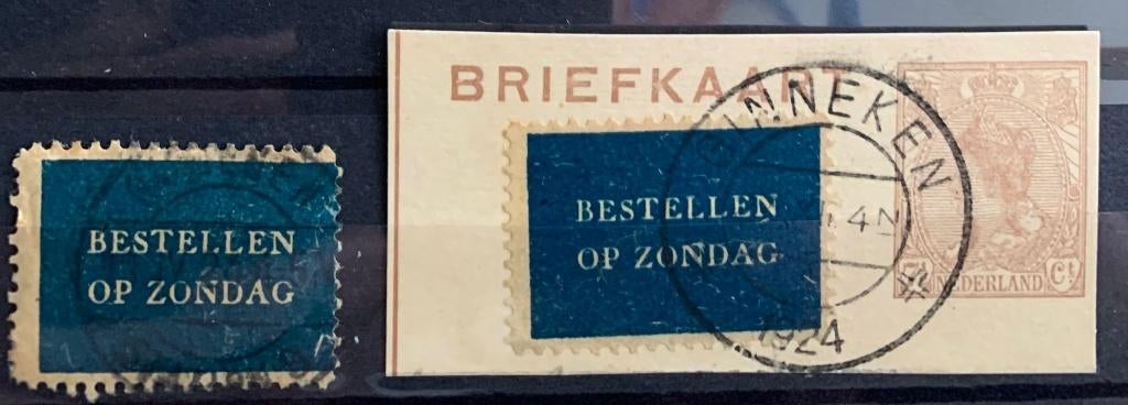 Sluitzegel Bestellen Op Zondag met datumstempel #2, Postzegels en Munten, Postzegels | Nederland, Verzenden, T/m 1940, Gestempeld
