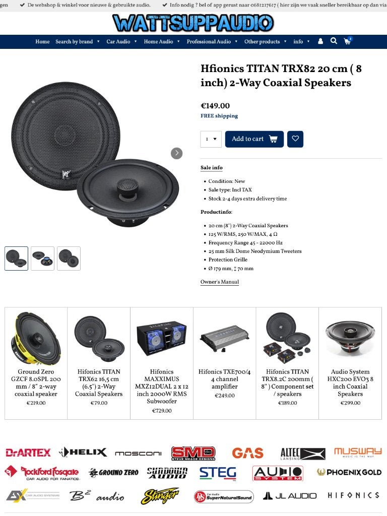Hfionics TITAN TRX82 20 cm ( 8 inch) 2-Way Coaxial Speakers, Audio Design, Nieuw, Am Breilingsweg 3, 76709 Kronau, Duitsland, Ophalen of Verzenden
