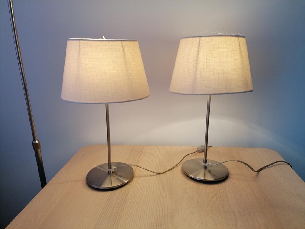 Twee lampen met ecru lampenkap, Huis en Inrichting, Lampen | Tafellampen, Ophalen, Zo goed als nieuw, Metaal, Minder dan 50 cm