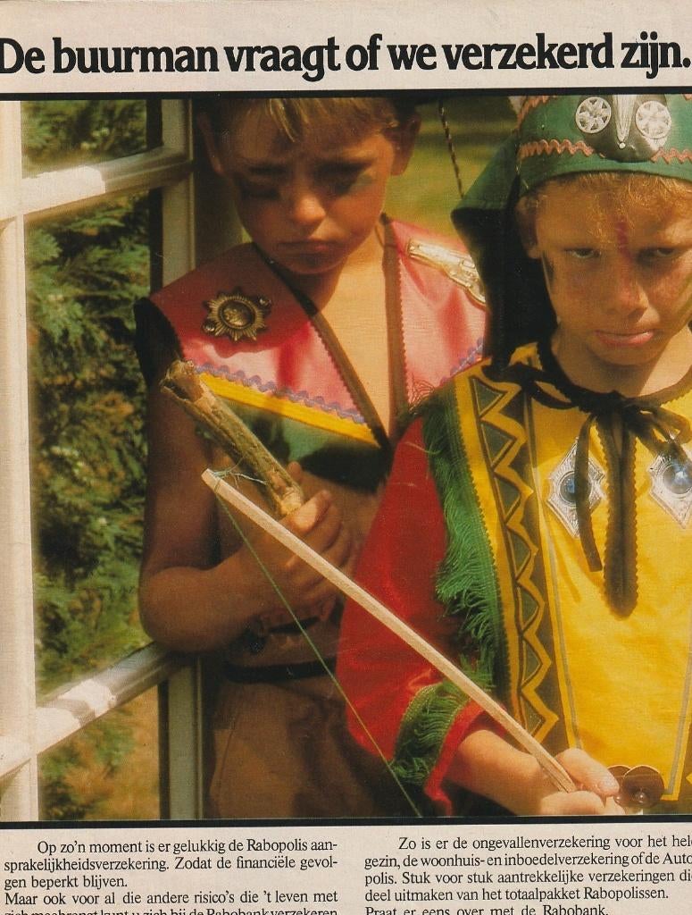 Retro reclame 1984 Rabobank jongetjes als indiaan, Verzamelen, Retro, Verzenden, Overige typen