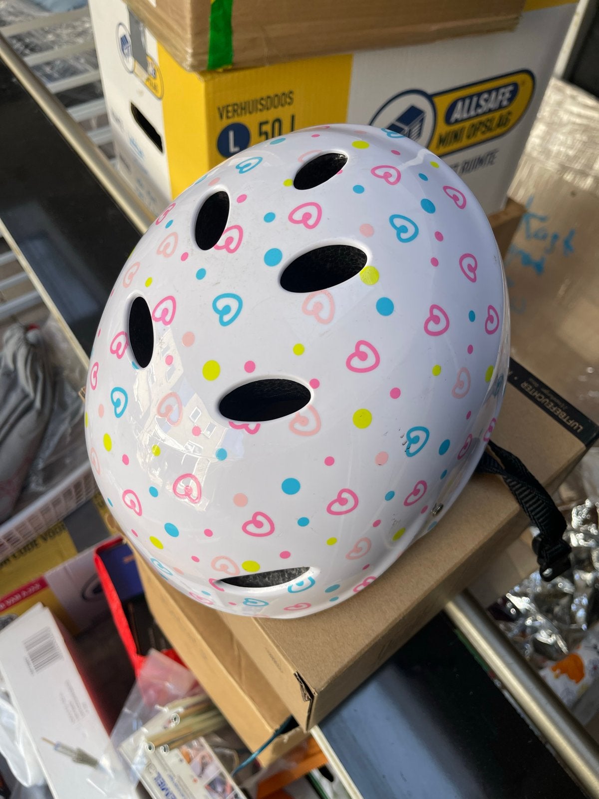 Kinderfietshelm met hartjespatroon, maat XS (52-54 cm), Ophalen, Zo goed als nieuw, XS, Jongen of Meisje