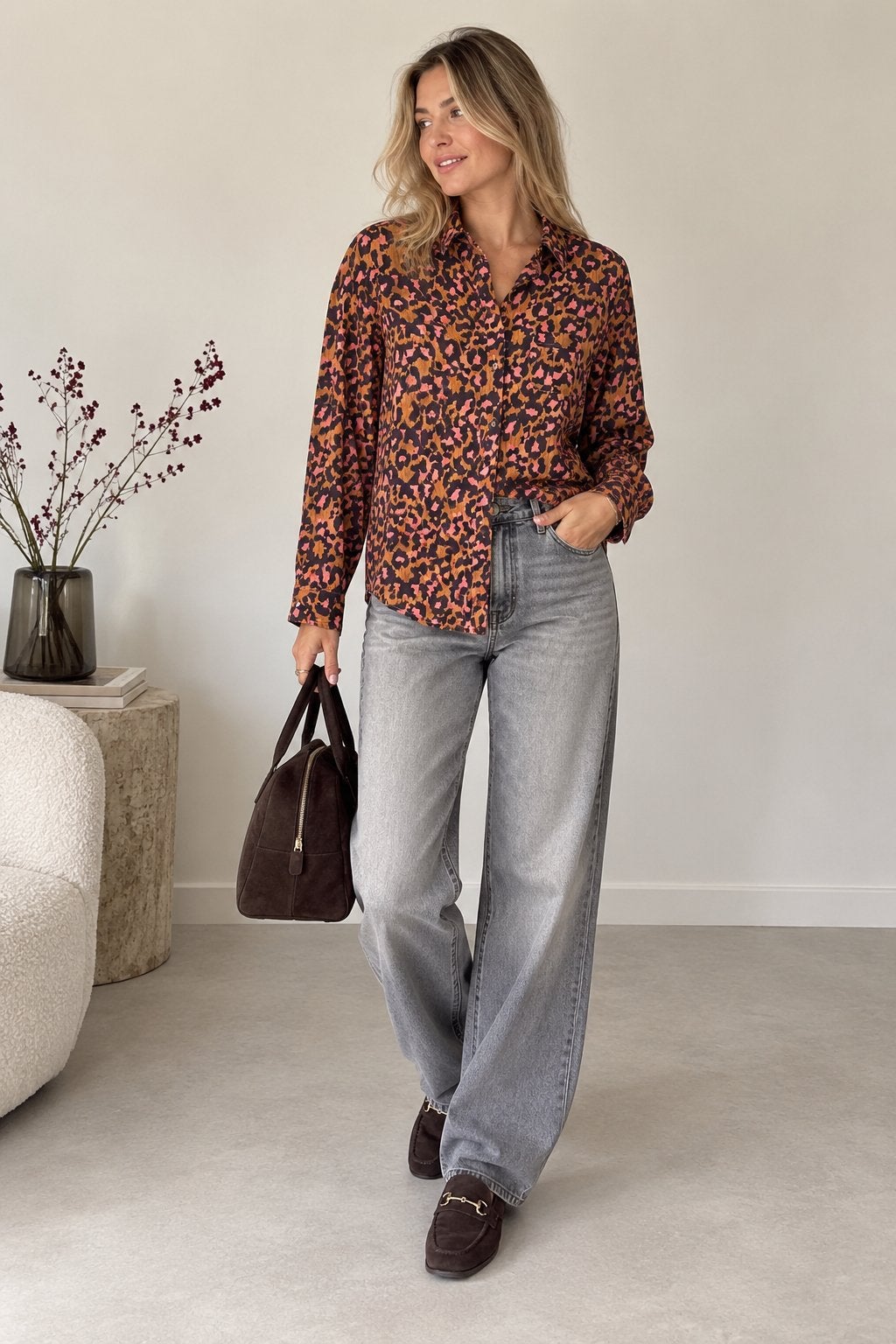 Scotch & Soda Maison Scotch panterprint blouse maat S, Bruin, Scotch & Soda, Ophalen of Verzenden, Zo goed als nieuw