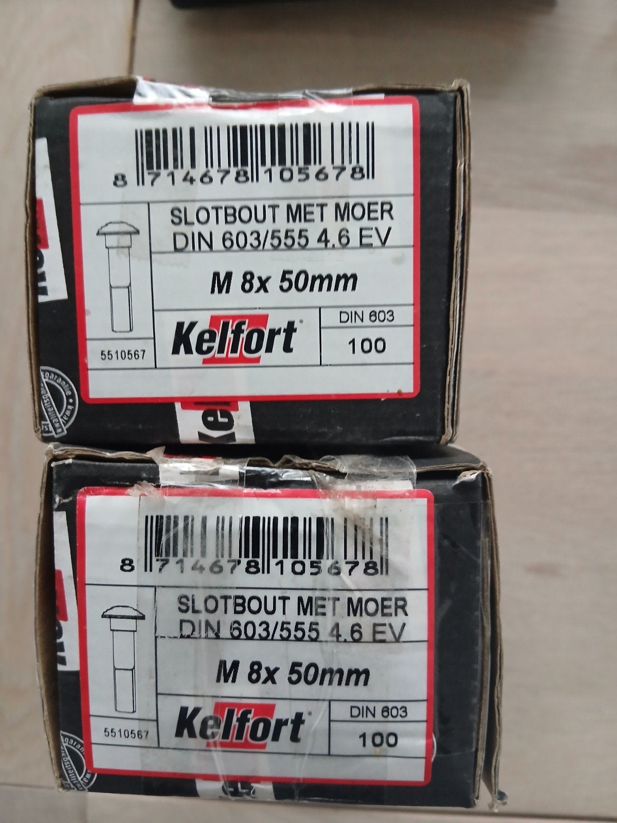 200 stuks Kelfort slotbouten met moer M8x50mm verzinkt, Ophalen of Verzenden, Nieuw, 50 tot 100 mm, Bouten of Moeren