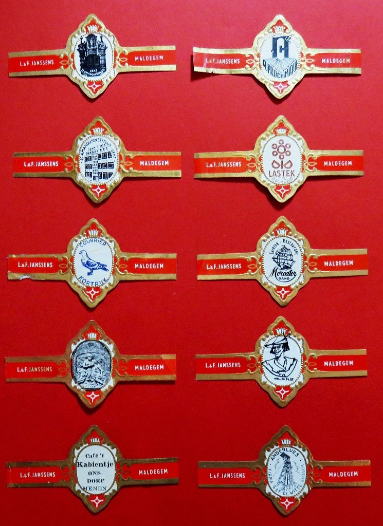 Sigarenbandjes Reclamebandjes L&F Janssens 10x, Verzamelen, Rookartikelen, Aanstekers en Luciferdoosjes, Verzenden, Gebruikt, Sigarenbandjes