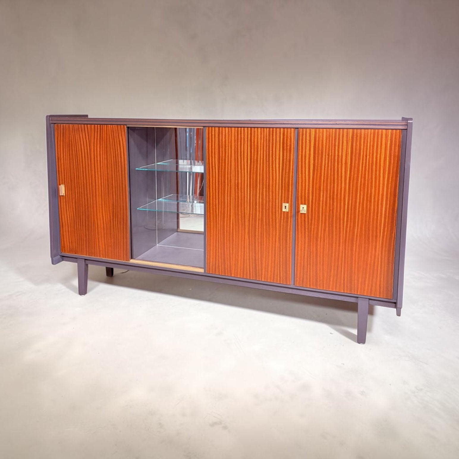 Vintage Bröcker dresssoir met vitrine, mid-century, Duits, Huis en Inrichting, Kasten | Dressoirs, Ophalen, Glas, 150 tot 200 cm
