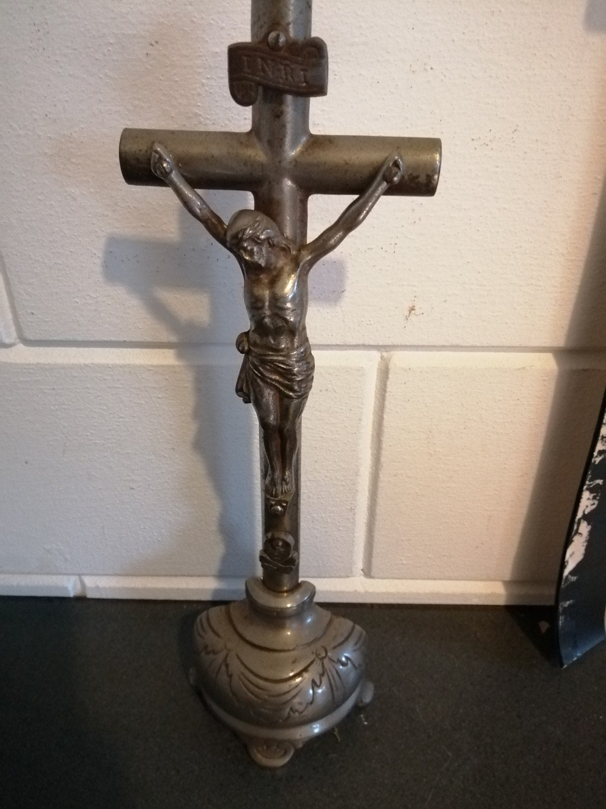 ANTIEK CRUCIFIX, HEILIGEN BEELD METAAL TOPSTAAT 42 CM HOOGTE, Antiek en Kunst, Ophalen of Verzenden