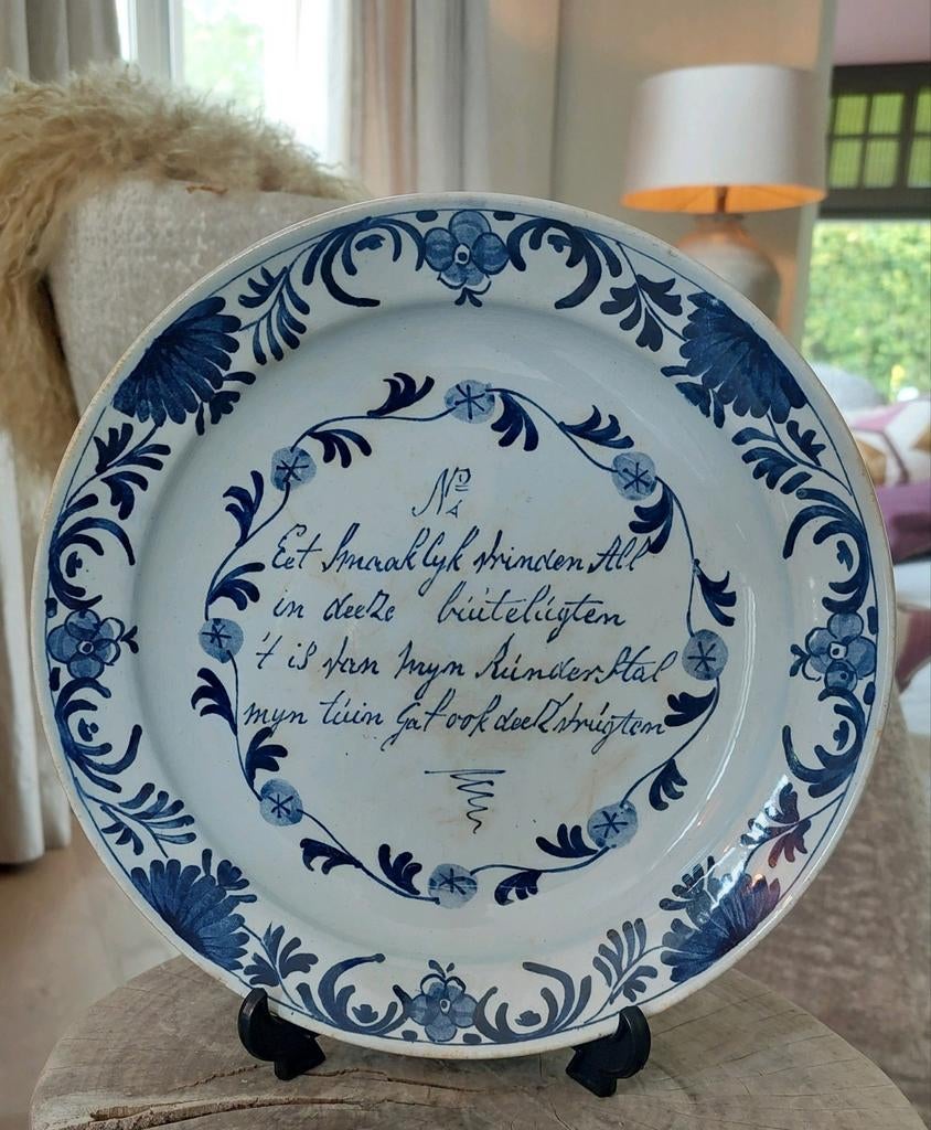 Antiek Delfts blauw spreukenbord, Ophalen of Verzenden