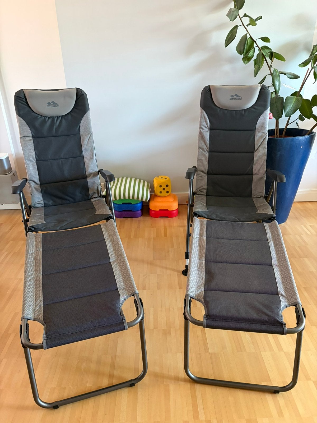 Verstelbare De Waard stoelen met voetensteun in opbergtas, Ophalen of Verzenden, Gebruikt, Campingstoel