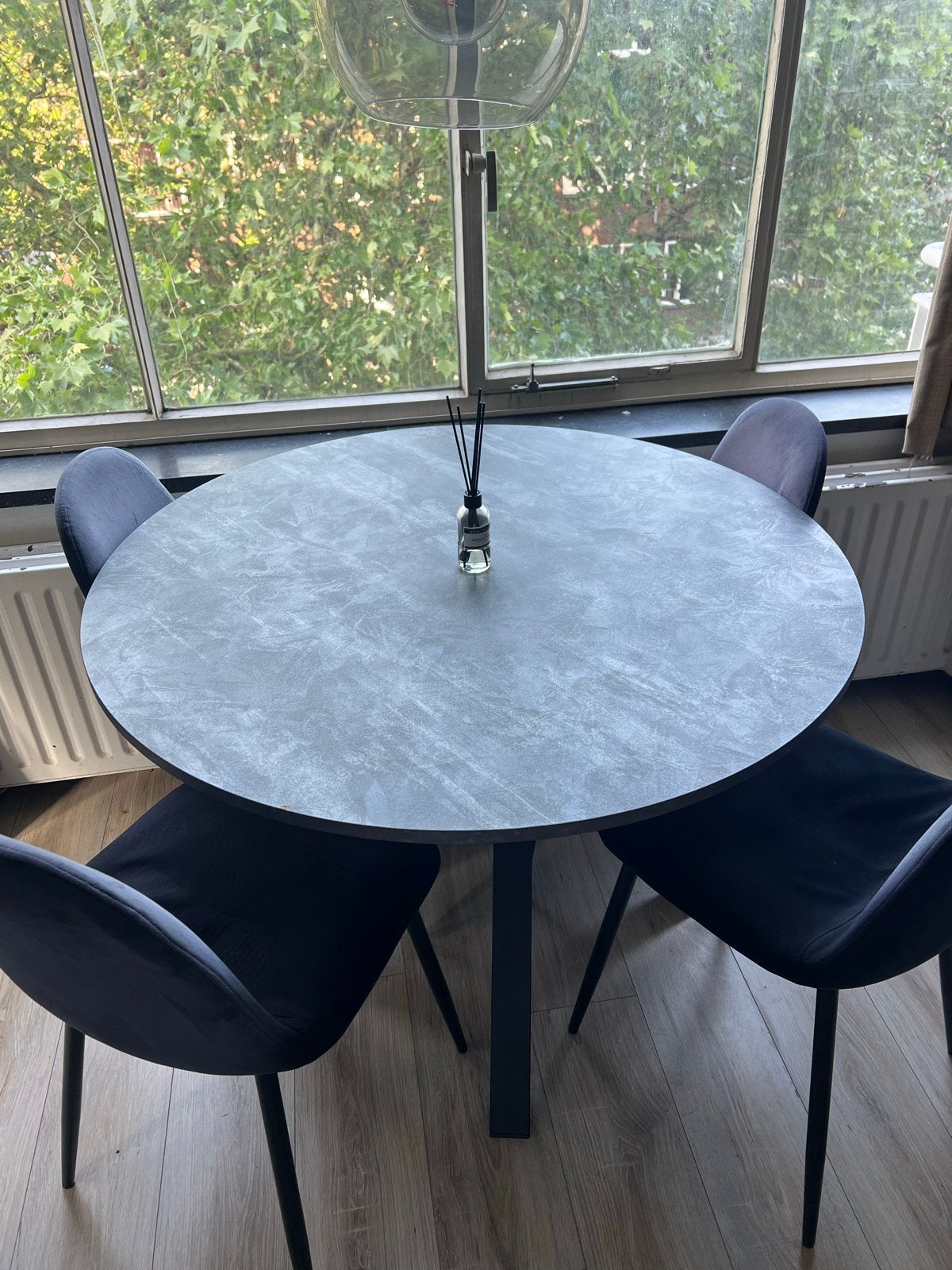IKEA Mariedamm eettafel met 4 Leen Bakker stoelen, Ophalen, Gebruikt, 100 tot 150 cm, Rond