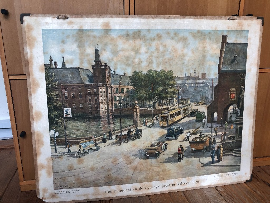 schoolplaat "Het buitenhof en de gevangenpoort 's-Gravenhage, Antiek en Kunst, Ophalen of Verzenden, Geschiedenis