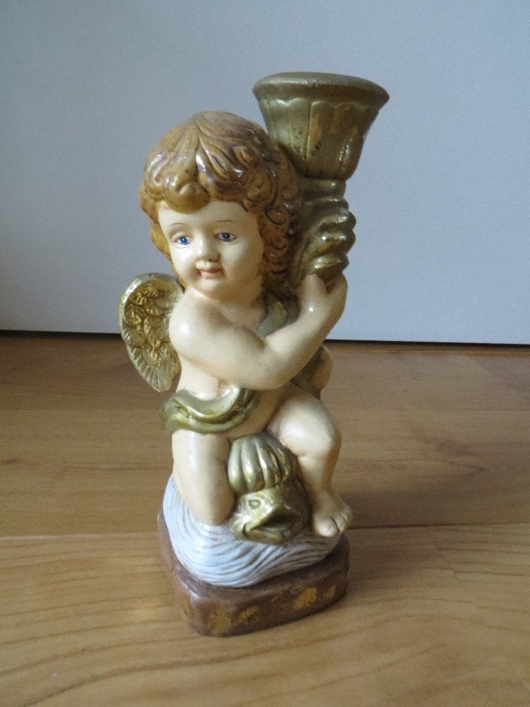 Kandelaar engel engeltje met vis (24 cm), Ophalen, Gebruikt, Kandelaar