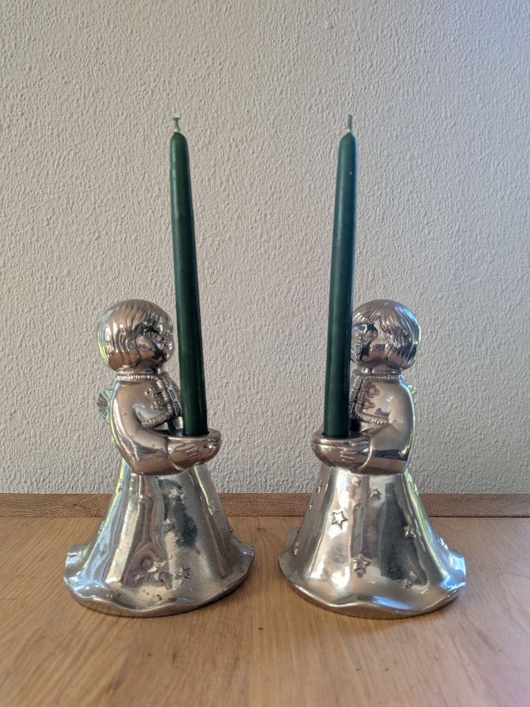 kandelaar engel verzilverd, Overige materialen, Gebruikt, Ophalen of Verzenden, 15 cm