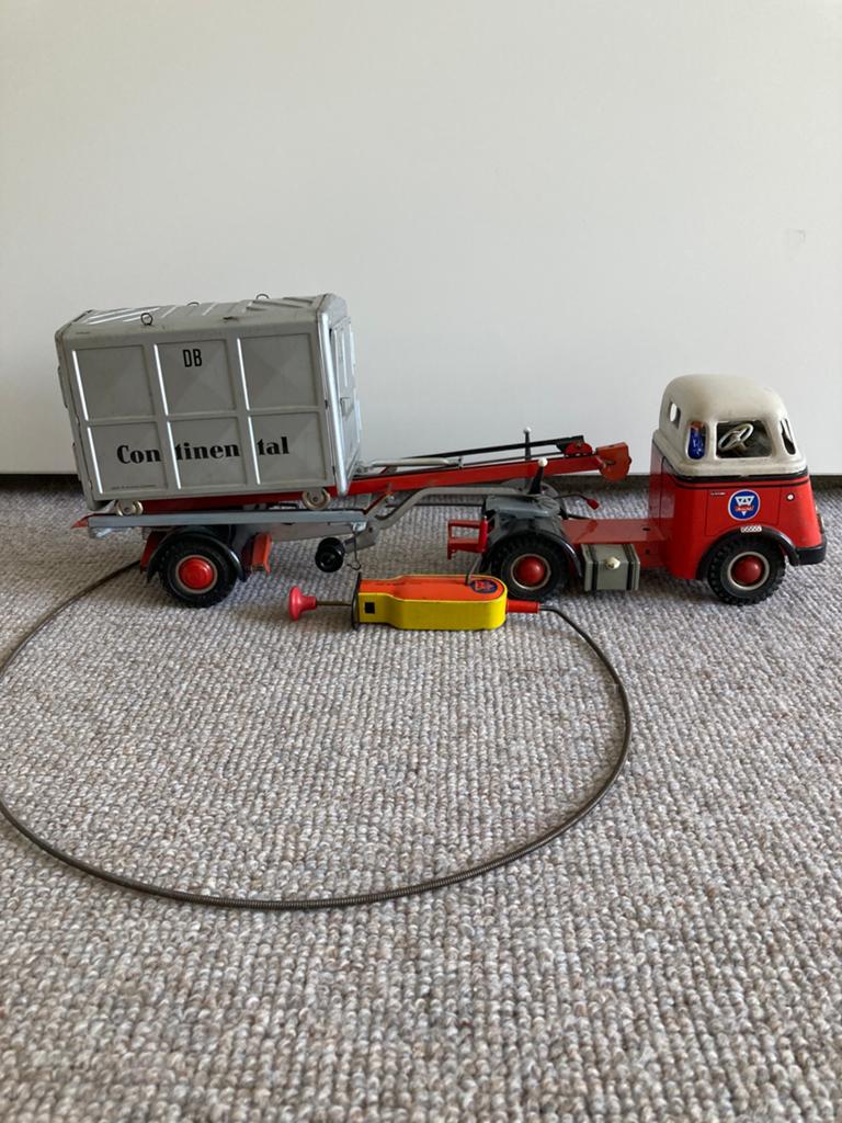 Blikken Speelgoed Arnold DAF container wagen., Antiek en Kunst, Ophalen of Verzenden
