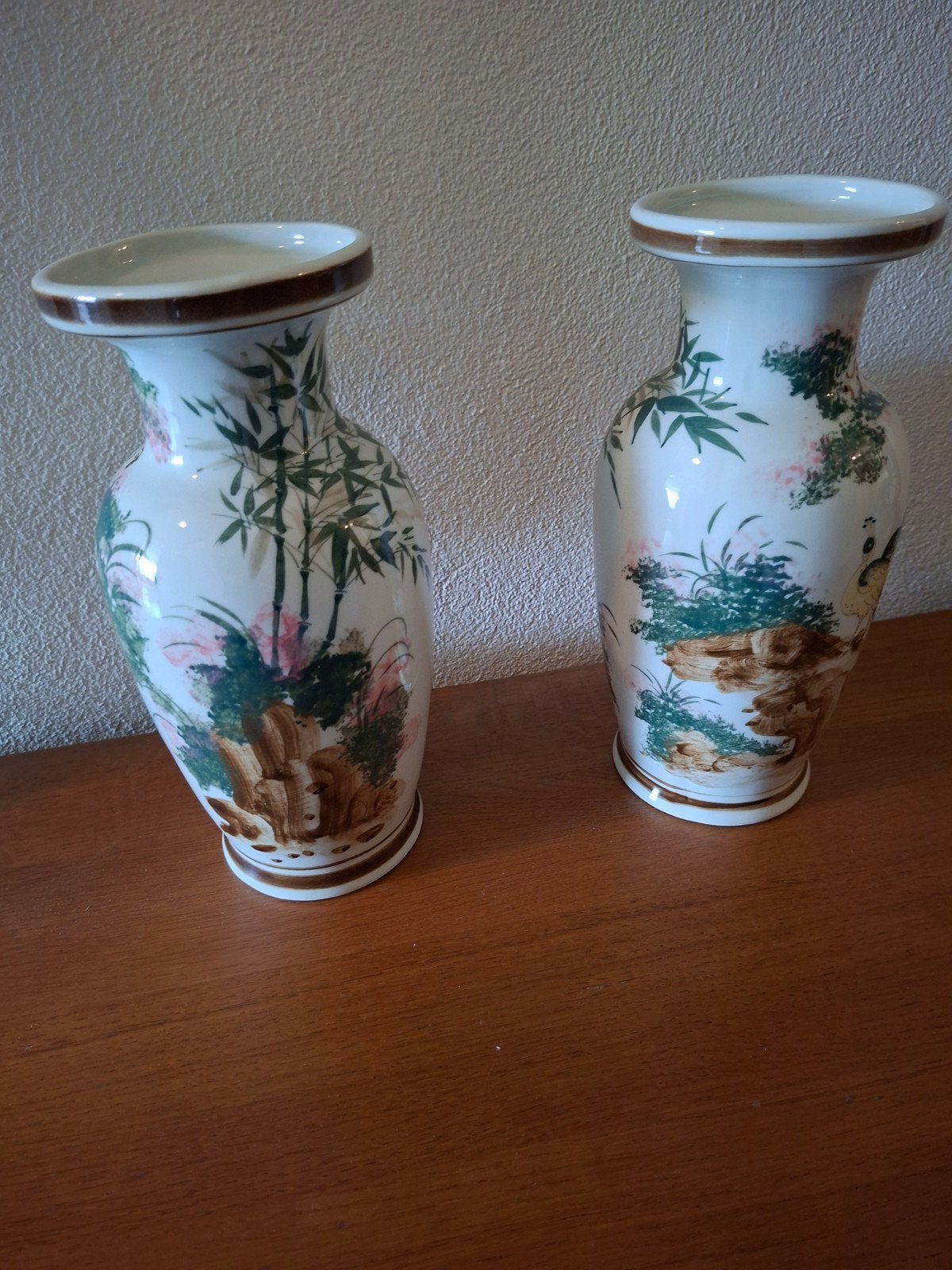 Set van 2 Chinese vazen met pauwen en bamboe decor, Ophalen of Verzenden