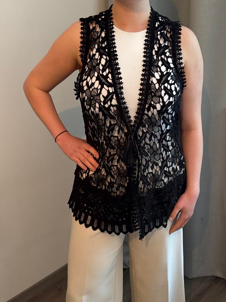 Zwart Kanten Gilet Maat 44 van Didi - 100% Katoen, Kleding | Dames, Tops, Zo goed als nieuw, Maat 42/44 (L), Zwart, Zonder mouw