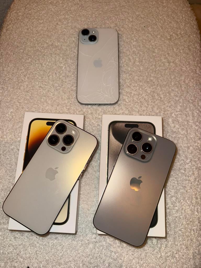 Partij iphones - iphone 14 pro - iphone 15 - iphone 15 pro, Telecommunicatie, Mobiele telefoons | Apple iPhone, 128 GB, Zwart