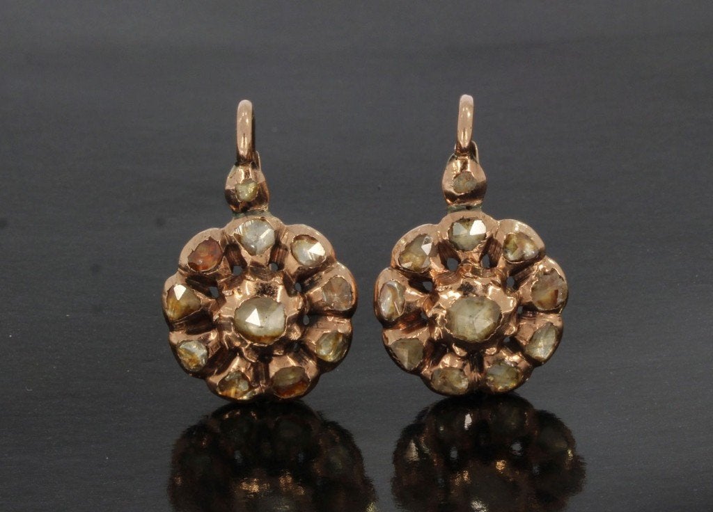 22 diamanten antiek set 14k gouden rozet dames oorbellen