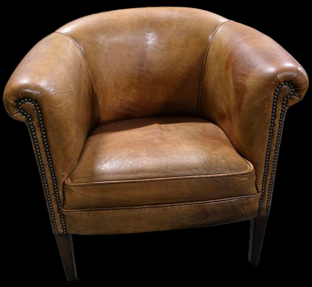 Industriële Schapenleren club fauteuil + BEZORGING GRATIS