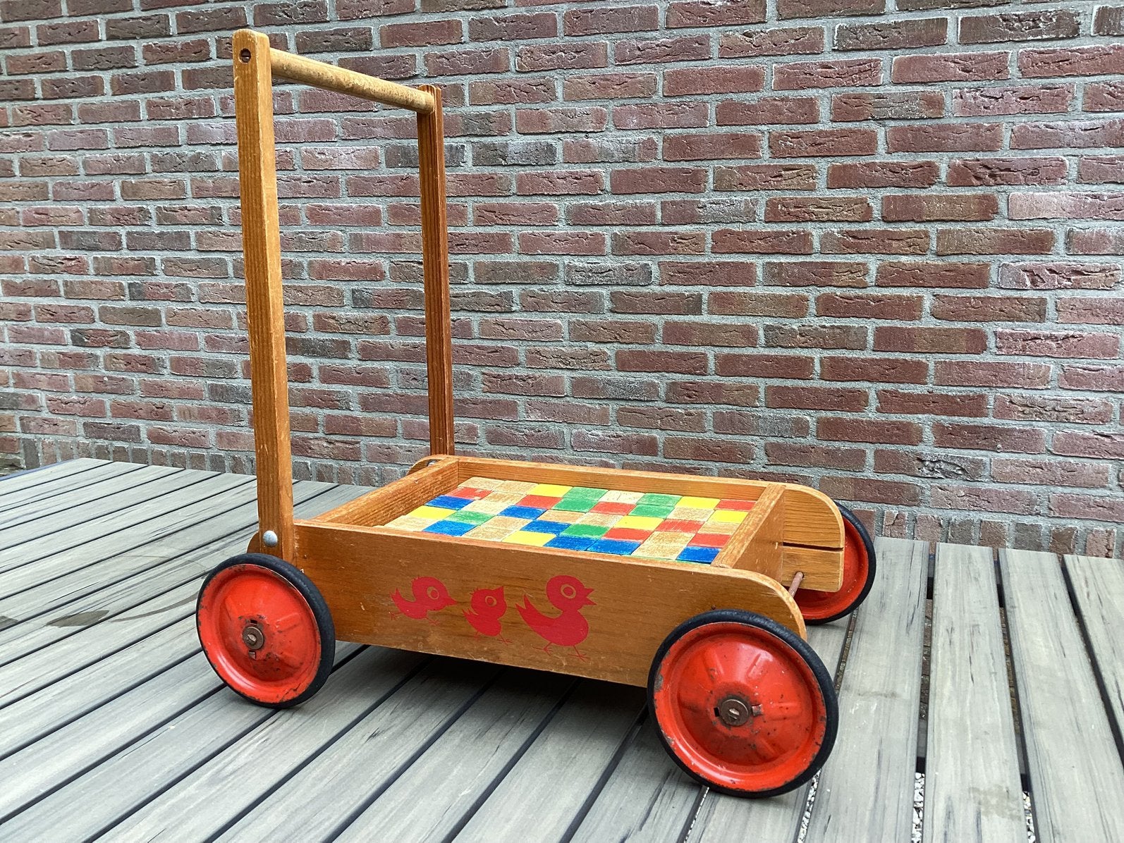 Vintage blokkenduwkar, Ophalen, Gebruikt, Duw- of Trekspeelgoed