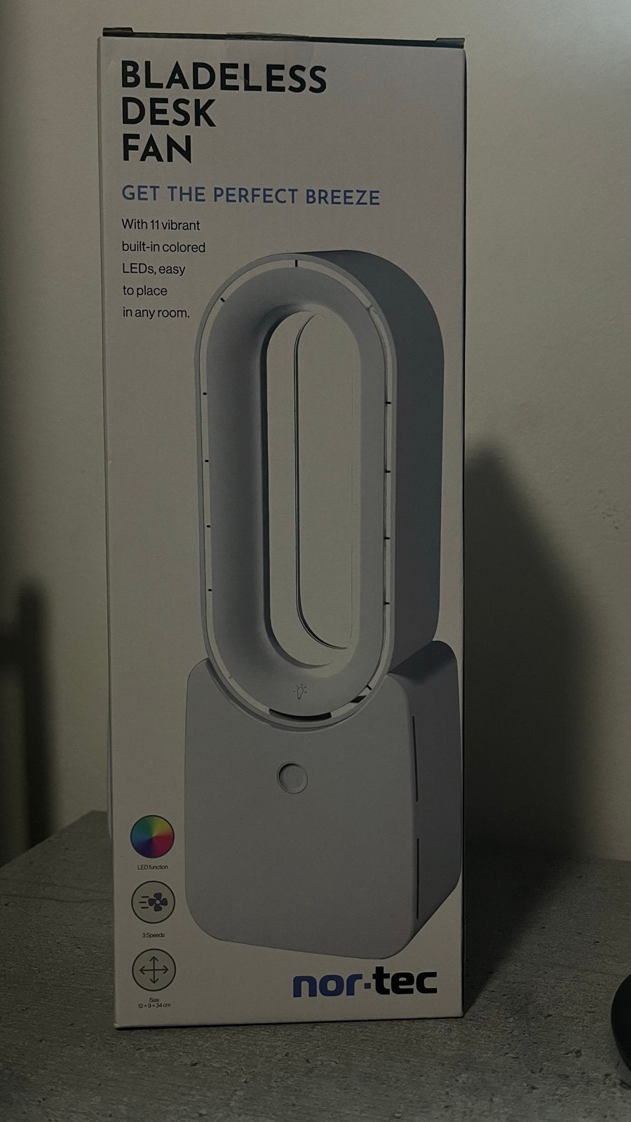 Nor-Tec Bladeless Desk Fan met LED-verlichting, Ophalen of Verzenden, Nieuw, Tafelventilator