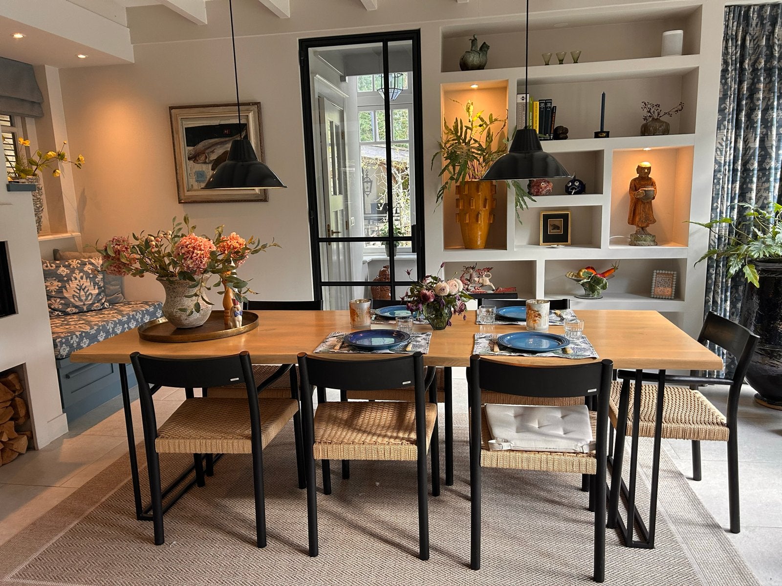 Eikenhouten boomstam eettafel met metalen onderstel, Ophalen, Eikenhout, 200 cm of meer, 50 tot 100 cm