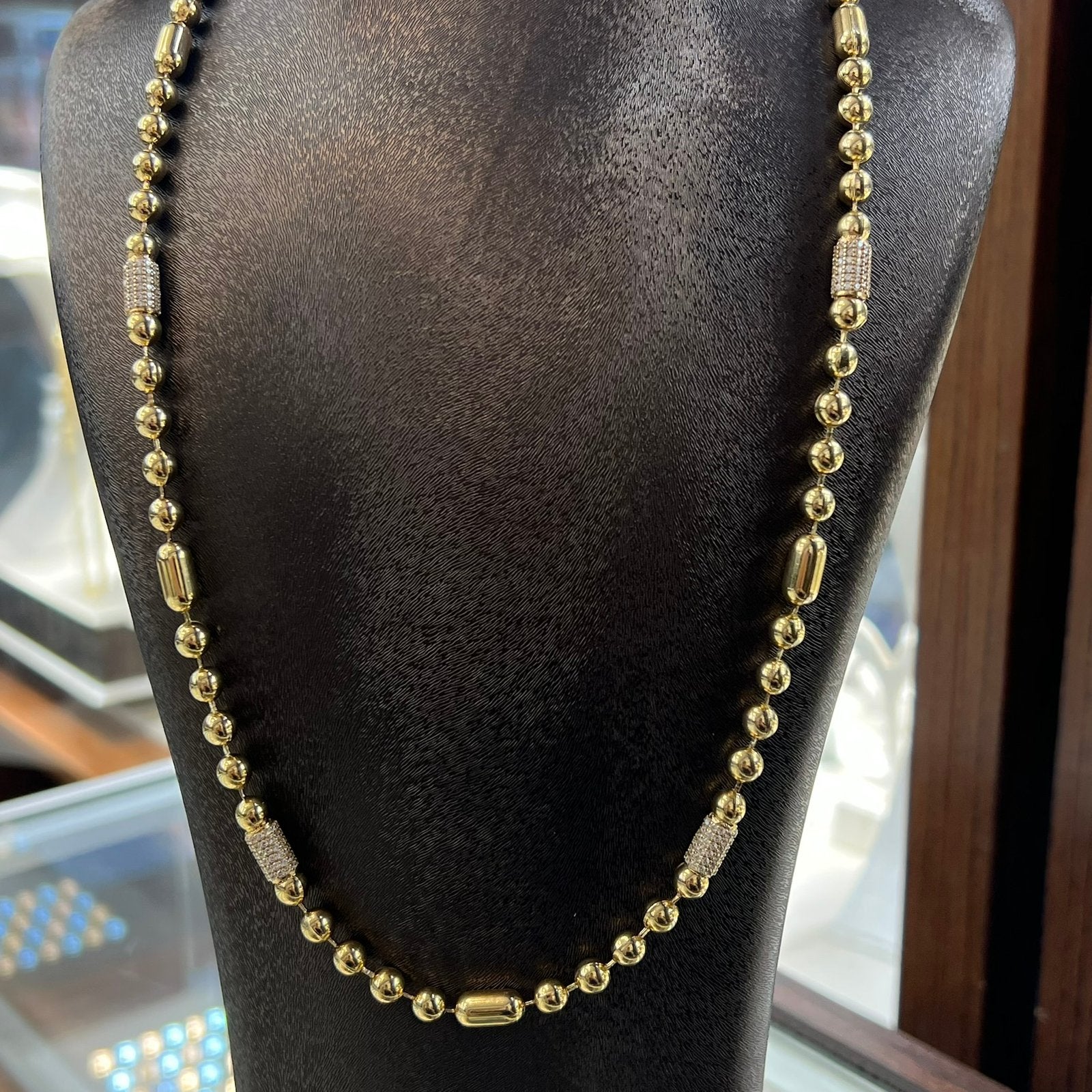 14k gouden ketting kralen schakel italy, Ophalen of Verzenden, Nieuw, Goud