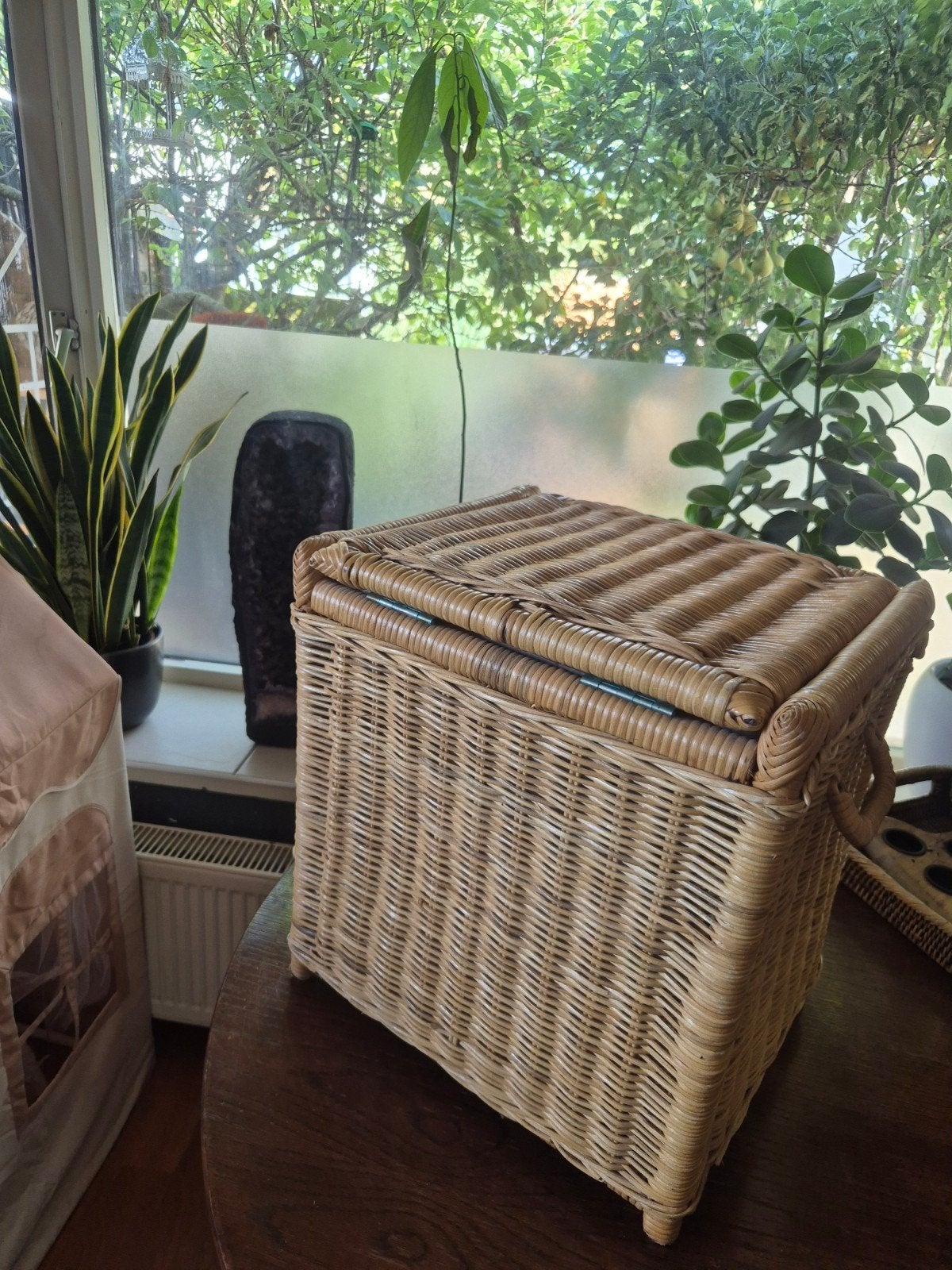 Rieten wasmand met handvaten en voering - 41.5 x 35 x 45 cm, Overige materialen, Minder dan 50 cm, Gebruikt, Minder dan 50 cm